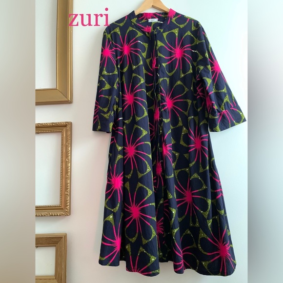 Zuri Dresses & Skirts - PLUS SIZE 1X ZURI Cotton A-Line Shirtdress “Plumeria” Retired Pattern